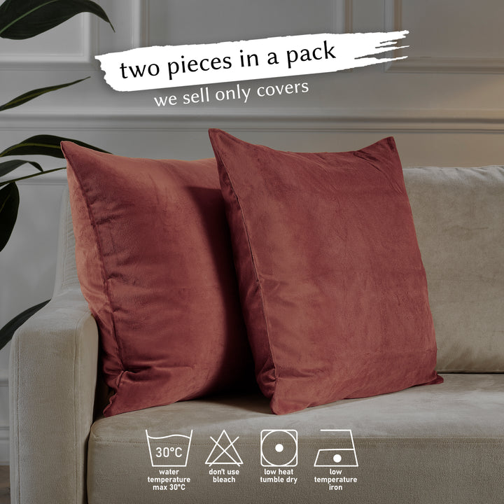 Matte Velvet Cushion Covers Set of 2 - Brick Red Curtain Colors Matching