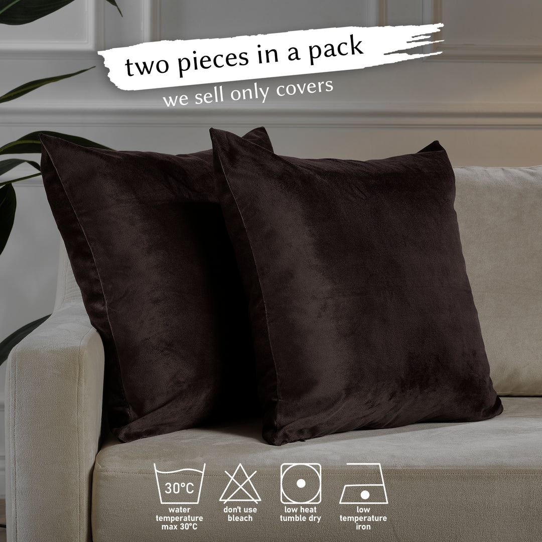 Matte Velvet Cushion Covers Set of 2 - Dark Brown Curtain Colors Matching