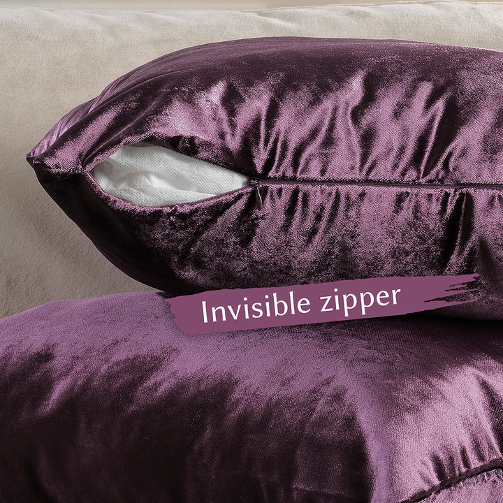 Soft Shiny Velvet Cushion Covers Set of 2 - Eggplant Curtain Colors Matching