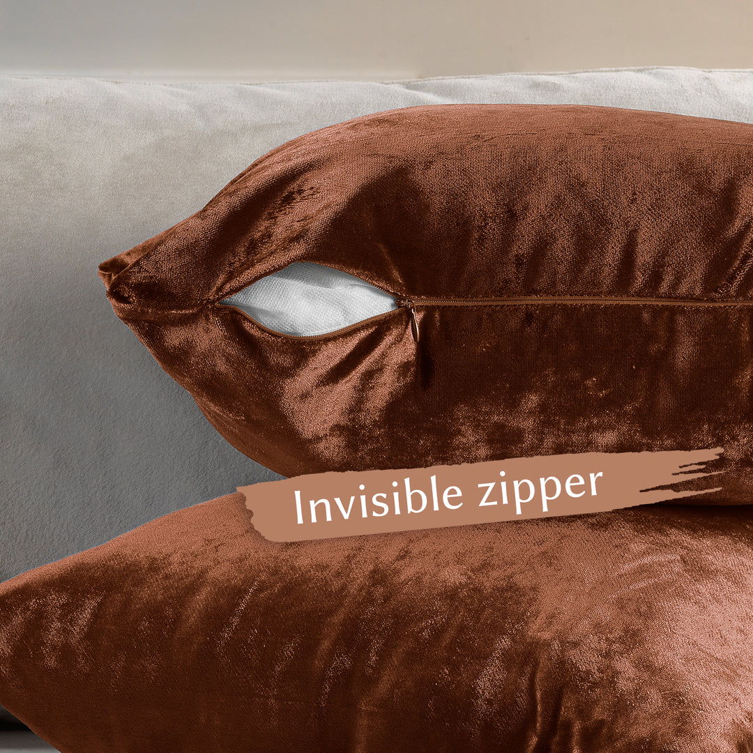Soft Shiny Velvet Cushion Covers Set of 2 - Burnt Orange Curtain Colors Matching
