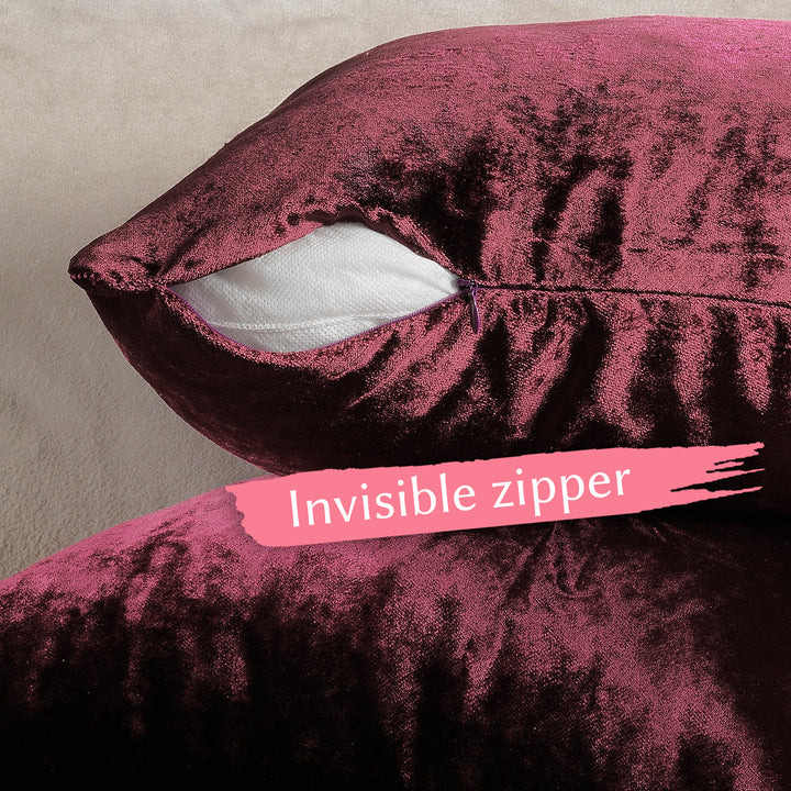 Soft Shiny Velvet Cushion Covers Set of 2 - Burgundy Curtain Colors Matching