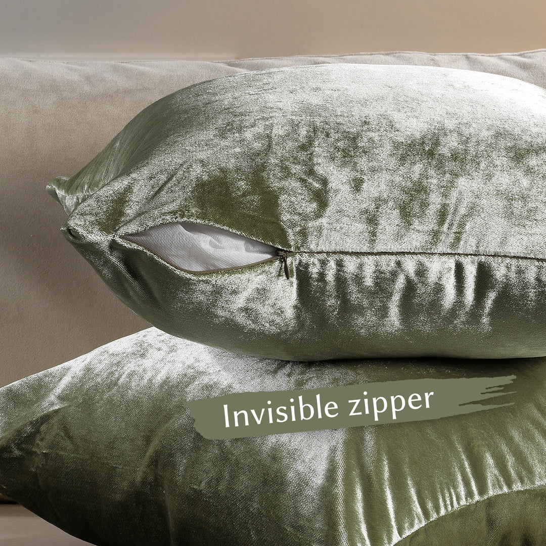 Soft Shiny Velvet Cushion Covers Set of 2 - Olive Green Curtain Colors Matching