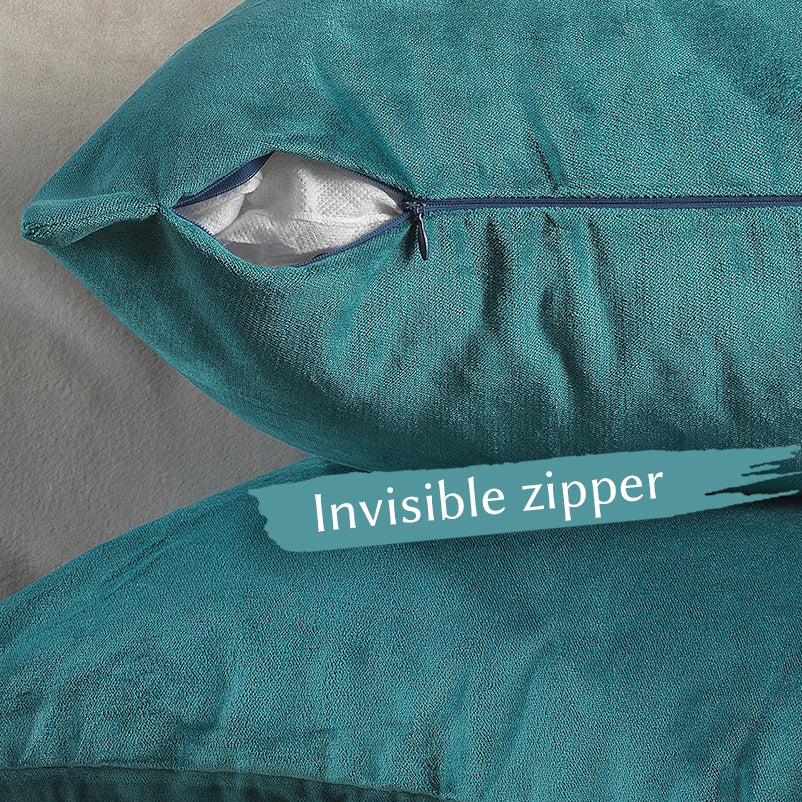 Matte Velvet Cushion Covers Set of 2 - Bluish Green Curtain Colors Matching