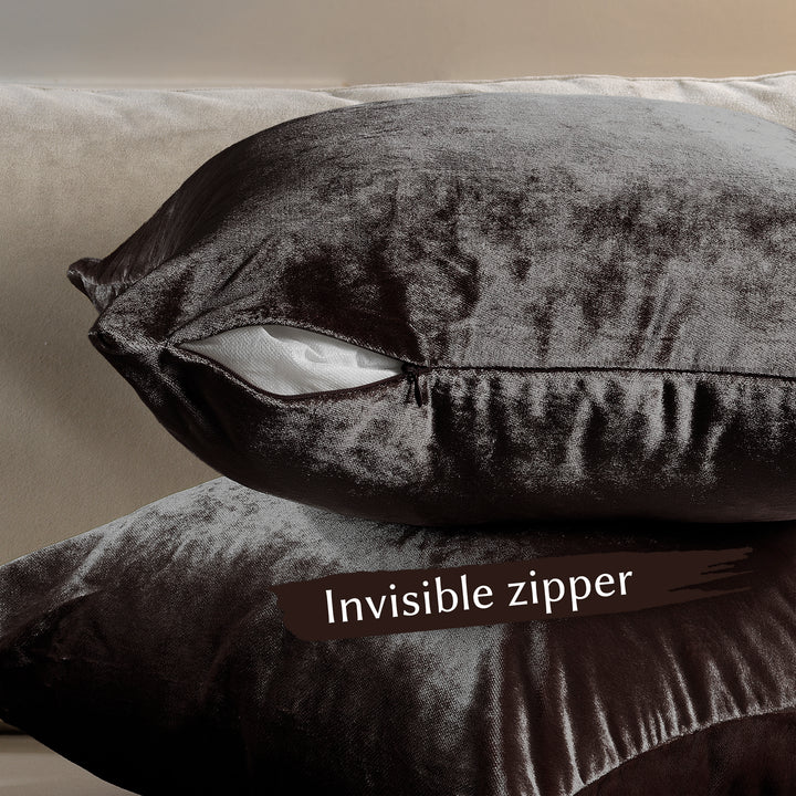 Soft Shiny Velvet Cushion Covers Set of 2 - Mocha Curtain Colors Matching