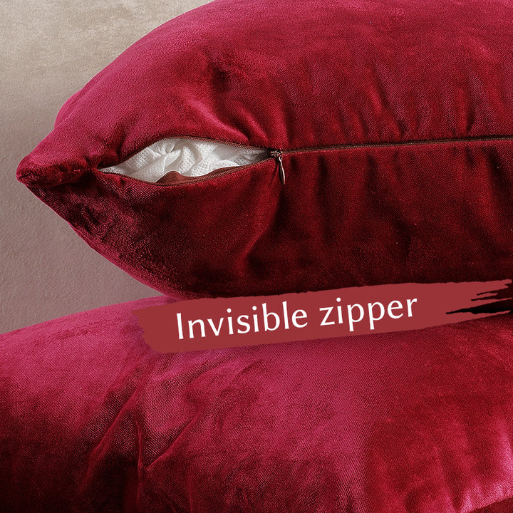 Matte Velvet Cushion Covers Set of 2 - Bright Maroon Curtain Colors Matching