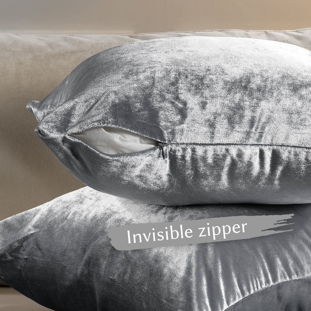 Soft Shiny Velvet Cushion Covers Set of 2 - Silver Curtain Colors Matching