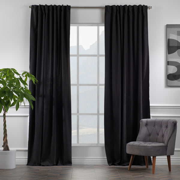Custom Sıdney 2 panels each sized  60"x118"  and 5 panels each sized  60"x78"  Black color Faux VelvetLined as Blackout Hanging style will be rod pocket to fit 3" rod