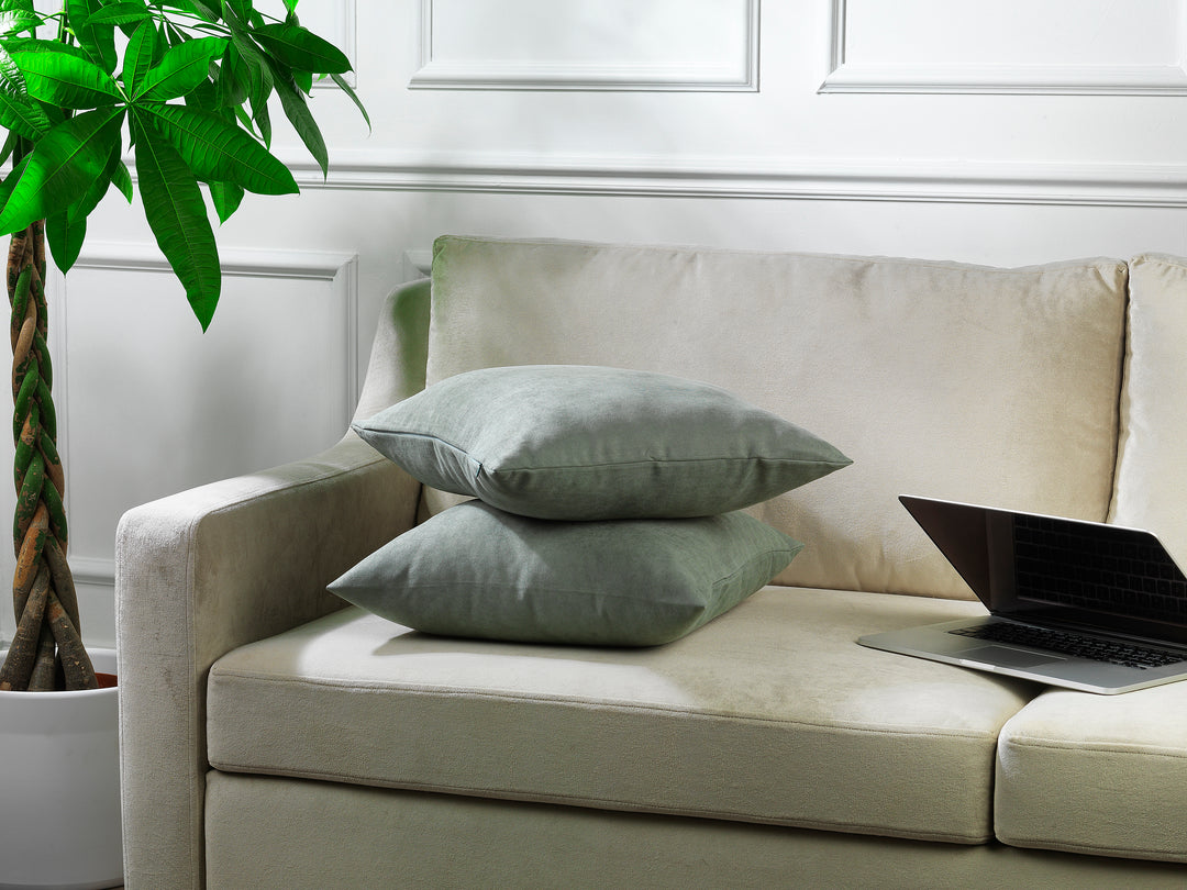 Solid Faux Velvet Look Cushion Covers Set of 2 - Curtain Colors Matching, Multiple Sizes