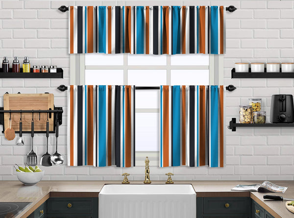 Multicolor Mexican Serape Inspired Stripes 3D Vertical Lines Latino Design Printed Kitchen Valance Set of 3 Hanging Rod Pocket 17-(50"x14"Valance)