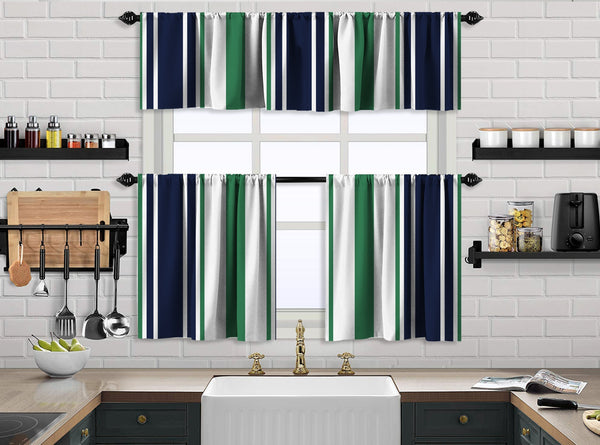 Multicolor Mexican Serape Inspired Stripes 3D Vertical Lines Latino Design Printed Kitchen Valance Set of 3 Hanging Rod Pocket 21-(50"x14"Valance)