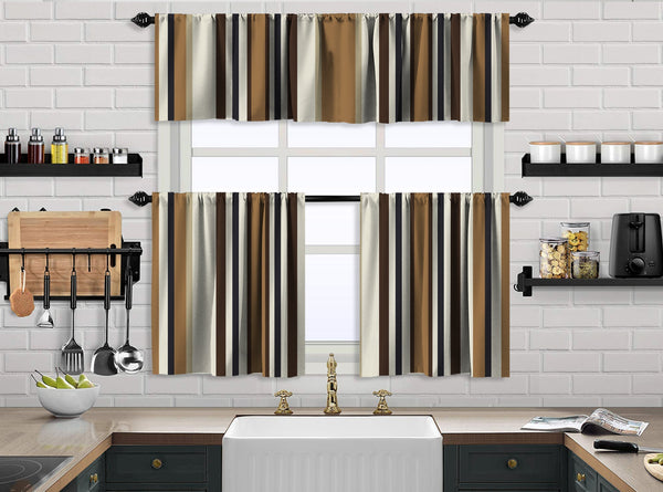 Multicolor Mexican Serape Inspired Stripes 3D Vertical Lines Latino Design Printed Kitchen Valance Set of 3 Hanging Rod Pocket 23-(50"x14"Valance)