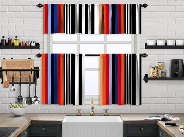 Multicolor Mexican Serape Inspired Stripes 3D Vertical Lines Latino Design Printed Kitchen Valance Set of 3 Hanging Rod Pocket 26-(50"x14"Valance)