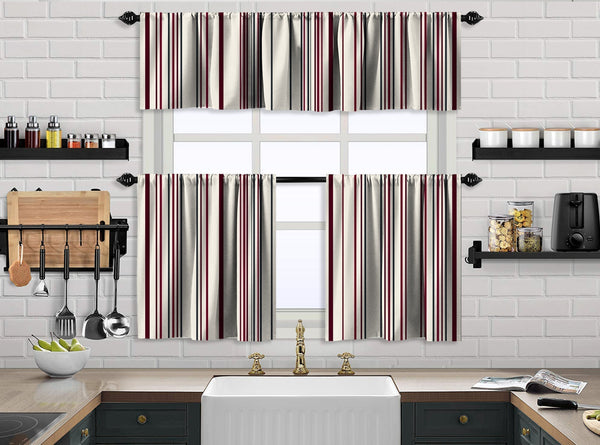 Multicolor Mexican Serape Inspired Stripes 3D Vertical Lines Latino Design Printed Kitchen Valance Set of 3 Hanging Rod Pocket 40-(50"x14"Valance)