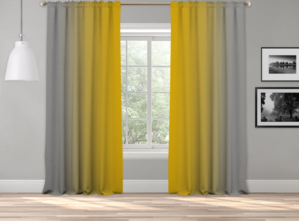 OMBRE Window Darkening Dip Dye Curtain Set of 2 Panels Hanging Rod Pocket & Back Tap Décor Vertical Shades Symmetrical Curtain (Yellow-Grey)