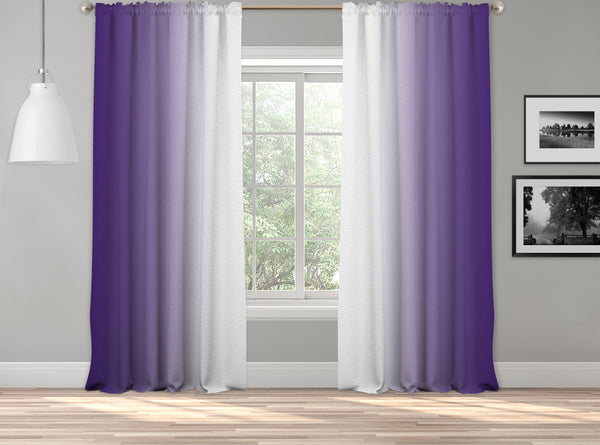 OMBRE Window Darkening Dip Dye Curtain Set of 2 Panels Hanging Rod Pocket & Back Tap Décor Vertical Shades Symmetrical Curtain (PURPLE-WHITE)