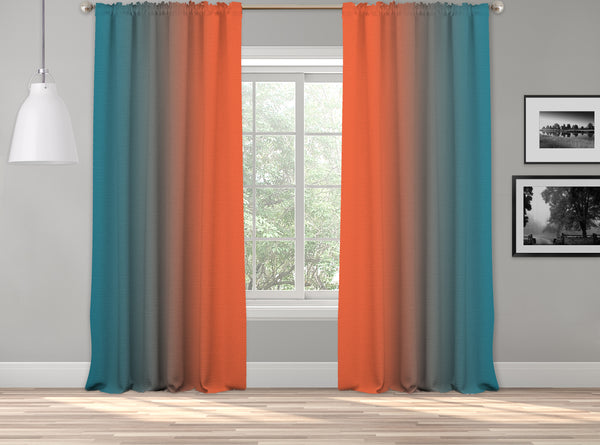 OMBRE Window Darkening Dip Dye Curtain Set of 2 Panels Hanging Rod Pocket & Back Tap Décor Vertical Shades Symmetrical Curtain (ORANGE TEAL-GREEN)