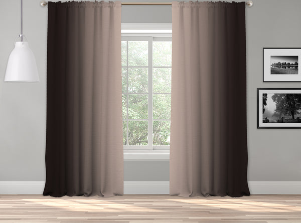 OMBRE Window Darkening Dip Dye Curtain Set of 2 Panels Hanging Rod Pocket & Back Tap Décor Vertical Shades Symmetrical Curtain (CREAM-BROWN)