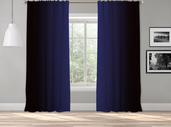 OMBRE Window Darkening Dip Dye Curtain Set of 2 Panels Hanging Rod Pocket & Back Tap Décor Vertical Shades Symmetrical Curtain (NAVY BLUE-BALCK)