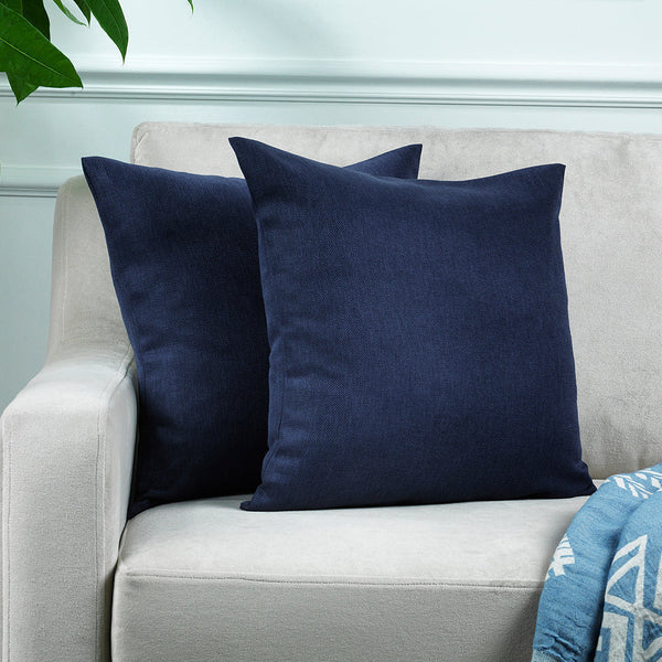Solid Cushion Cover Super Soft and Cozy Home Décor Throw Pillow Case for Livingroom Décor Pillowcase with Invisible Zipper Set of 2 Pieces - Navy Blue