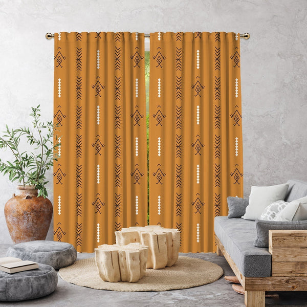 BOHO Home Decorative Curtains Design 2 Panels Velvet Look Hanging Back Tap and Rod Pocket Luxury Window Treatments Home Decoration 37(Mustard Yellow)