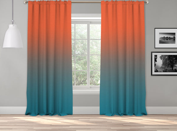 OMBRE Gradient Window Curtains Dip Dye set of 2 Panels Hanging Rod Pocket Luxury for Bedroom Multicolor Horizontal Shades Tone Curtain (Orange-Teal)