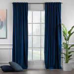 Solid Color Curtains Home Decorative Set of 2 Panels Velvet Look Hanging Rod Pocket Bedroom Office Windows Home Decoration - Navy Blue