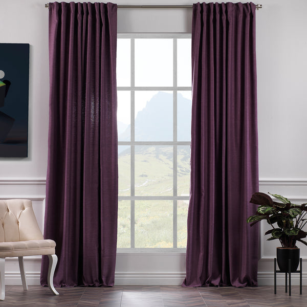 Solid Linen Look Curtains Drapes Home Decorative Set of 2 Panels Linen Window Curtains Hanging Back Tap & Rod Pocket Bedroom Office - Purple