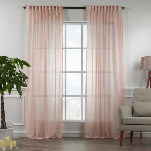 Sheer Home Decorative Set of 2 Panels Silk CREP Window Curtains Hanging Back Tap & Rod Pocket Nursery Room Office - Pink