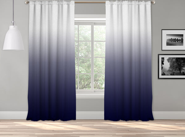 OMBRE Gradient Window Curtains Dip Dye set of 2 Panels Hanging Rod Pocket Luxury for Bedroom Multicolor Horizontal Shades Tone Curtain (N Blue-White)