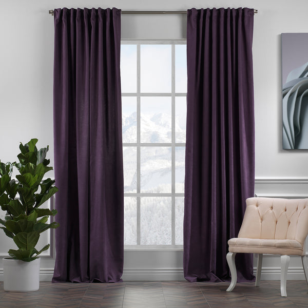 Solid Color Curtains Home Decorative Set of 2 Panels Velvet Look Hanging Rod Pocket Bedroom Office Windows Home Decoration - Purple