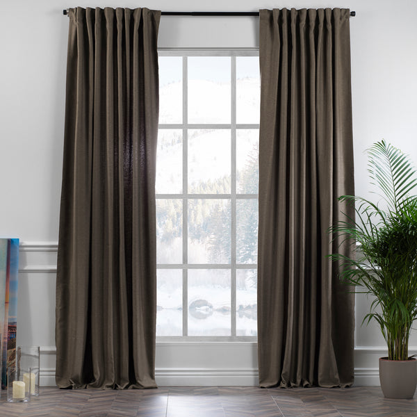Solid Linen Look Curtains Drapes Home Decorative Set of 2 Panels Linen Window Curtains Hanging Back Tap & Rod Pocket Bedroom Office - Mink