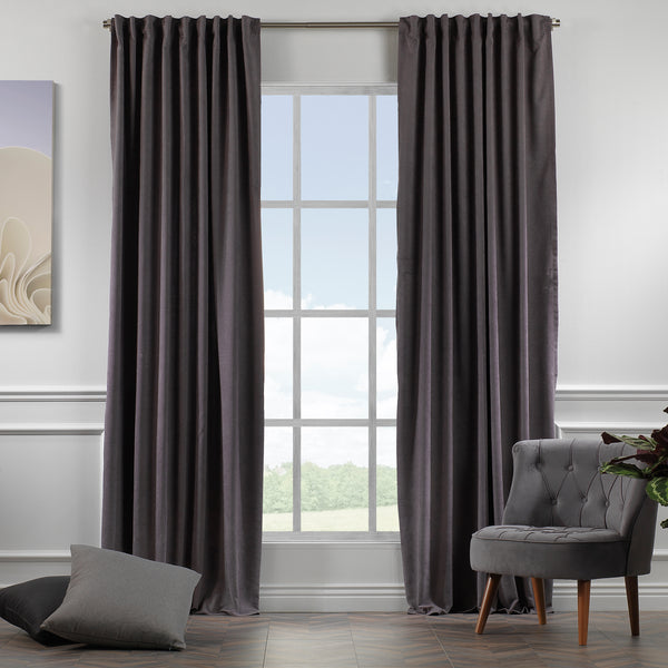 Solid Color Curtains Home Decorative Set of 2 Panels Velvet Look Hanging Rod Pocket Bedroom Office Windows Home Decoration - Grey