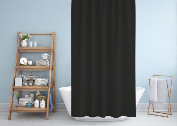 Solid Black Shower Curtain Single Panel for Bathroom, Unique and Stylish Heavy Duty Waterproof with 12 Grommets and Hooks, 72 X 72 Inches