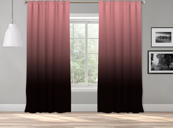 OMBRE Gradient Window Curtains Dip Dye set of 2 Panels Hanging Rod Pocket Luxury for Bedroom Multicolor Horizontal Shades Tone Curtain (Pink-Black)