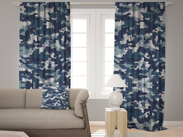 Real Camo Camouflage Woodland Hunter Theme Curtain Digital Printed Set of 2 Panels Hanging Rod Pocket and Back Tap Fashion Home Décor (NAVY BLUE)