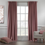 Solid Linen Look Curtains Drapes Home Decorative Set of 2 Panels Linen Window Curtains Hanging Back Tap & Rod Pocket Bedroom Office - Rose Pink