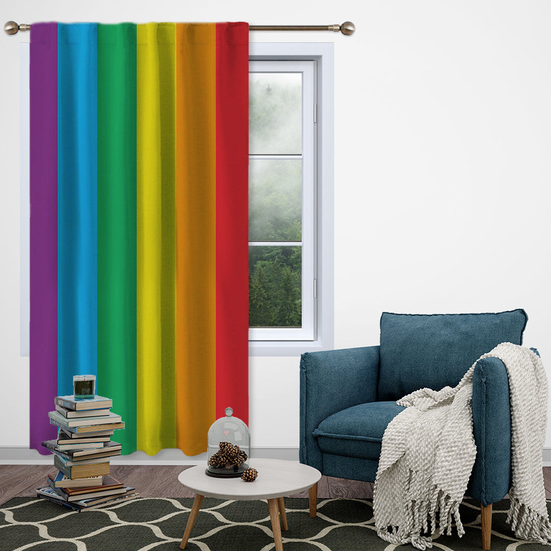 Modern Kids Room Rainbow One Curtain Set Of 2 Panels Hanging Back Tap Beshomedesign