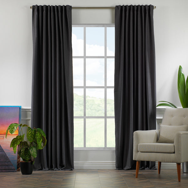 Solid Linen Look Curtains Drapes Home Decorative Set of 2 Panels Linen Window Curtains Hanging Back Tap & Rod Pocket Bedroom Office - Anthracite