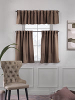 Solid Linen Look Curtains Drapes  Kitchen Valance Set of 3 Hanging Rod Pocket Décor Luxury kitchen Window Treatments (Cappuccino-50"x14"Valance)