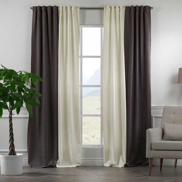 Solid Combined Mix and Match 4 Panels Curtains with 2 Color Combination Velvet Look Rod Pocket Windows Luxury Home Decoration - Cream-Grey