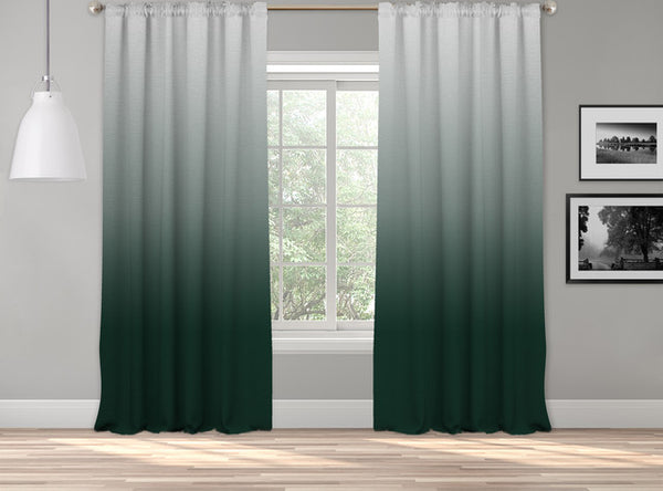 OMBRE Gradient Window Curtains Dip Dye set of 2 Panels Hanging Rod Pocket Luxury for Bedroom Multicolor Horizontal Shades Tone Curtain (Green-Grey)
