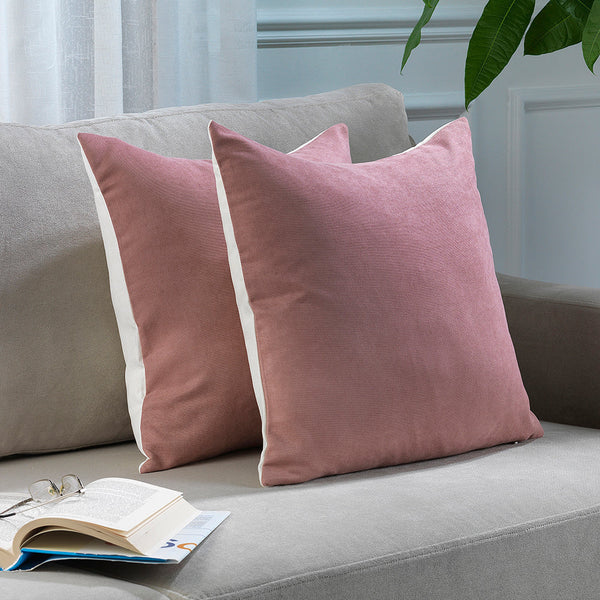 Solid Mix & Match Cushion Cover with 2 Color Combination Pillowcase with Invisible Zipper Set of 2 Pieces for Home Décor Pillowcase - Cream-Rose Pink