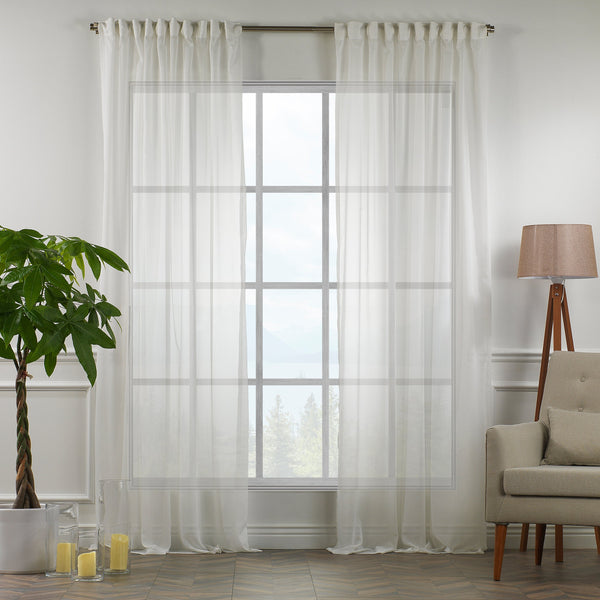 Sheer Home Decorative Set of 2 Panels Silk CREP Window Curtains Hanging Back Tap & Rod Pocket Nursery Room Office - Ecru