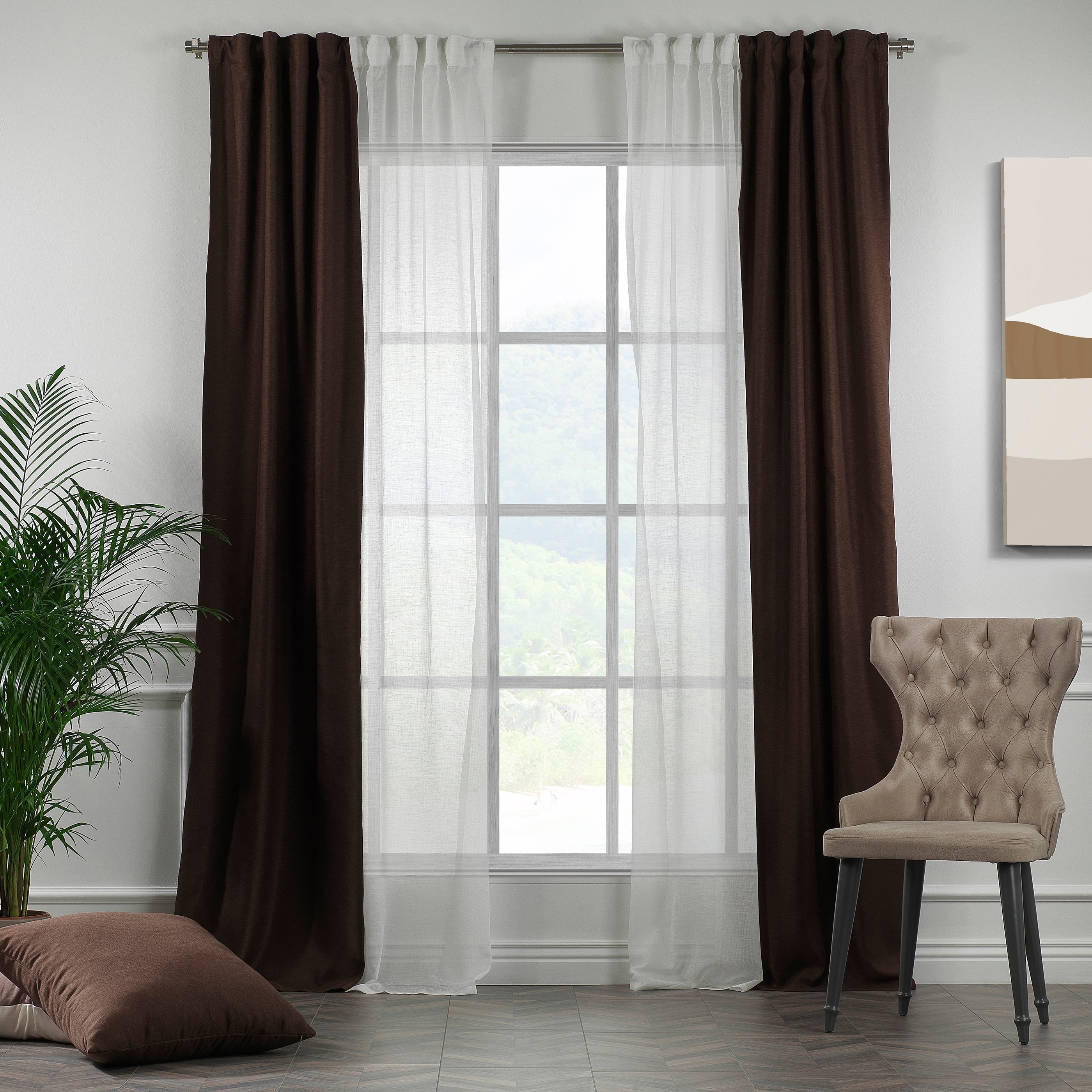 Mix And Match 4 Panels Curtains 2 Solid Decorative Linen Look Sheer Beshomedesign