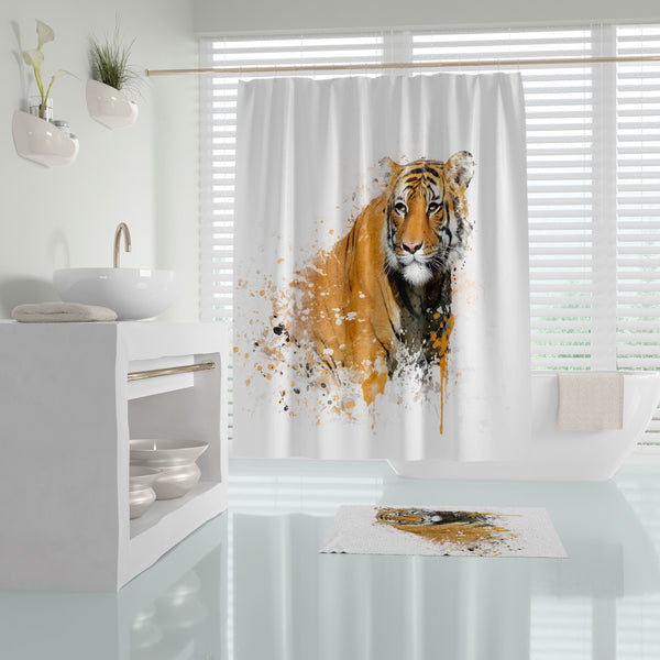 Tiger Shower Curtain Single Panel for Bathroom, Unique and Stylish Heavy Duty Waterproof with 12 Grommets and Hooks, 72 X 72 Inches