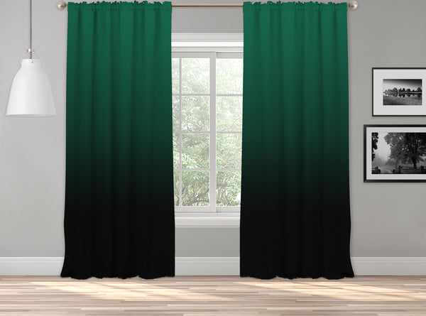 OMBRE Gradient Window Curtains Dip Dye set of 2 Panels Hanging Rod Pocket Luxury for Bedroom Multicolor Horizontal Shades Tone Curtain (Dark Green)