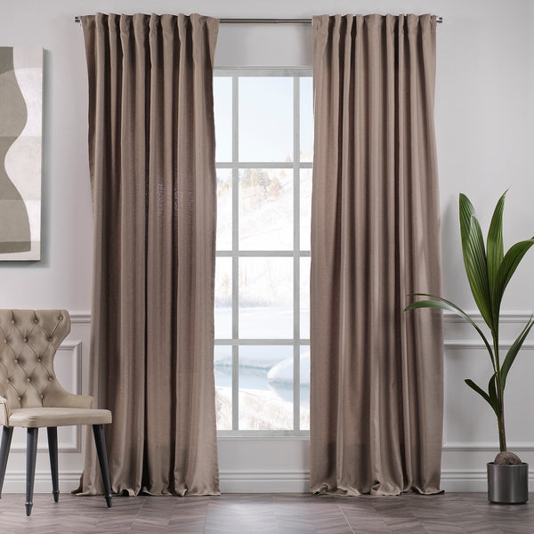 Solid Linen Look Curtains Drapes Home Decorative Set of 2 Panels Linen Window Curtains Hanging Back Tap & Rod Pocket Bedroom Office - Barley