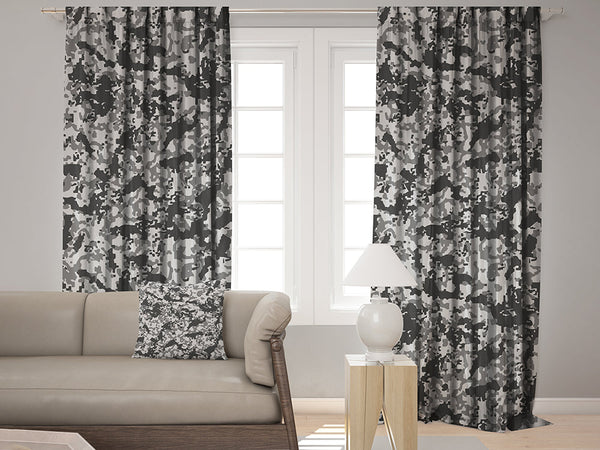 Real Camo Camouflage Woodland Hunter Theme Curtain Digital Printed Set of 2 Panels Hanging Rod Pocket and Back Tap Fashion Home Décor (GREY-BLACK)