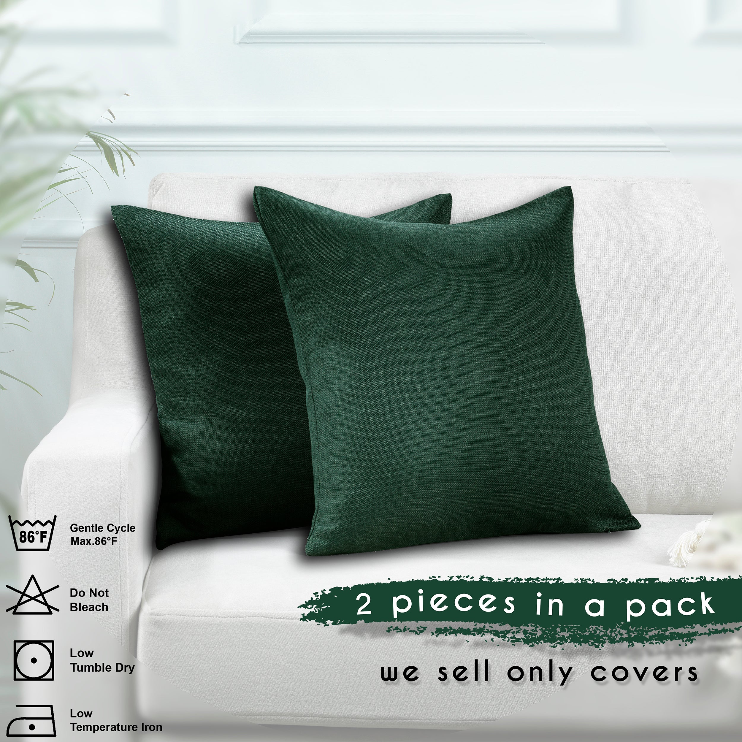 Couch Pillow Covers 18x18 Set of 4, Emerald Green and Gold Home