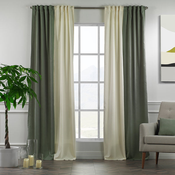 Solid Combined Mix and Match 4 Panels Curtains with 2 Color Combination Velvet Look Rod Pocket Windows Luxury Home Decoration - Cream-Leaf Green